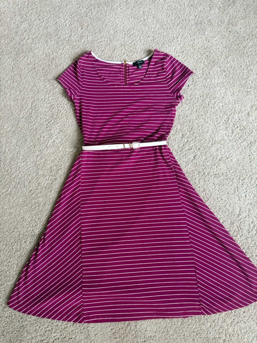 The Limited Magenta & White Striped Fit-and-Flare Midi Dress